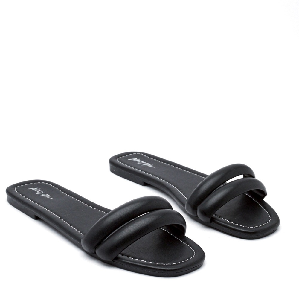 NEW $60 Nasty Gal Faux Leather Double Strap Slip-On Flats Slides Mules Black 8.5